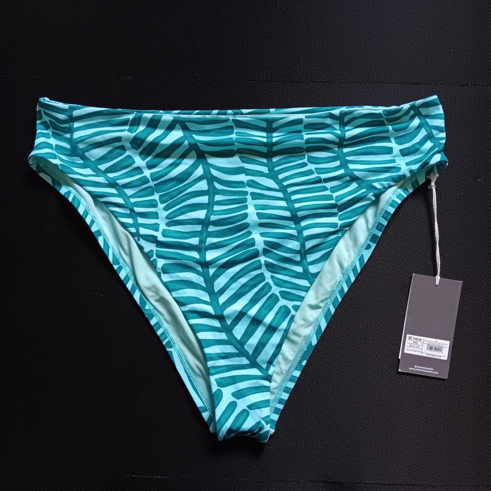 Vitamin A Bikini Bottoms Women XXL Teal NWT High Waist Tropical Leaf Print